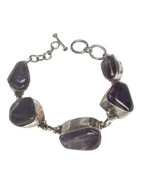 Amethyst & Sterling Silver Bracelet With Toggle Clasp 7- 7.5 Inches